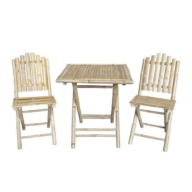 Přírodní bambusový set stolek a 2 židle Bamboo Lyon - 70*70*75 cm Chic Antique