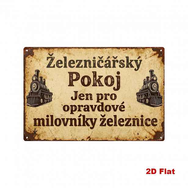 TEMU 2D Plochá, 2D Plochá 1ks Vintage Železniční Železná Cedule s Vlaku, 20x30cm Železná Dekorativní , Exkluzivní Pokojový Citát pro České Železniční