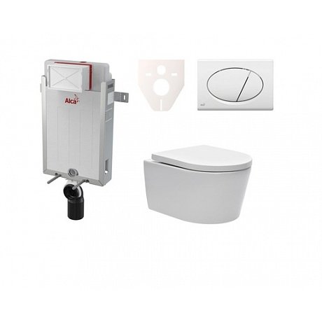 Závěsný set WC SAT Brevis, nádržka Alcaplast Renovmodul, tlačítko bílé SIKOAW1