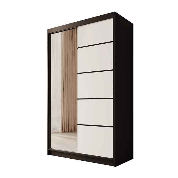 ADRK Šatní skříň s posuvnými dveřmi a zrcadlem Caspel 120 cm černá/bílá