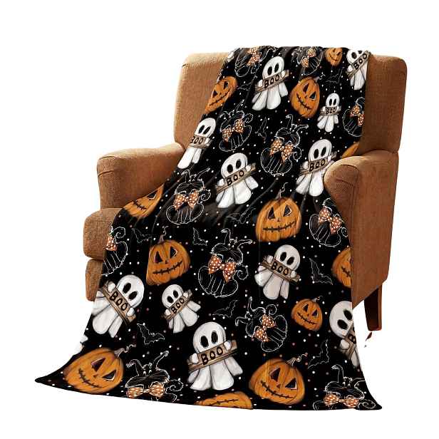 Deka Halloween 125 X 150 CM Duchové Kočky Dýně Oranžová Teplá Fleecová