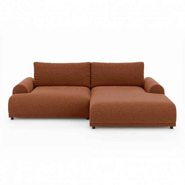 luma-home ROHOVÁ POHOVKA s funkcí rozkládání, úložným prostorem, extra širokým otomanem vpravo, Š240/H145/V81 cm, ženilka v barvě terakoty / 21023