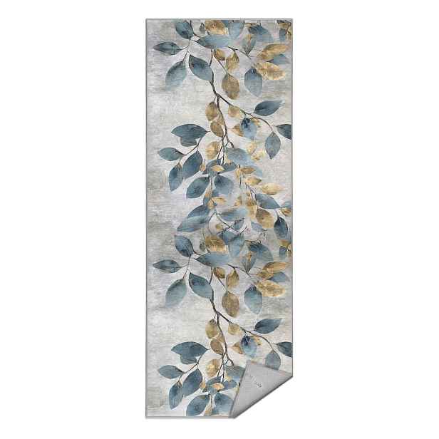 Pratelný běhoun ve světle modré a zlaté barvě 80x200 cm Golden Leaves – Mila Home