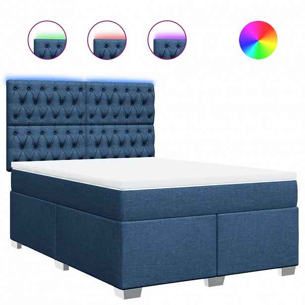 vidaXL Box spring postel s matrací modrá 140x190 cm textil