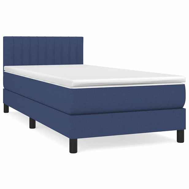 vidaXL Box spring postel s matrací modrá 100 x 200 cm textil