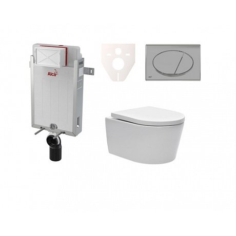 Závěsný set WC SAT Brevis, nádržka Alcaplast Renovmodul, tlačítko CR lesk SIKOAW2