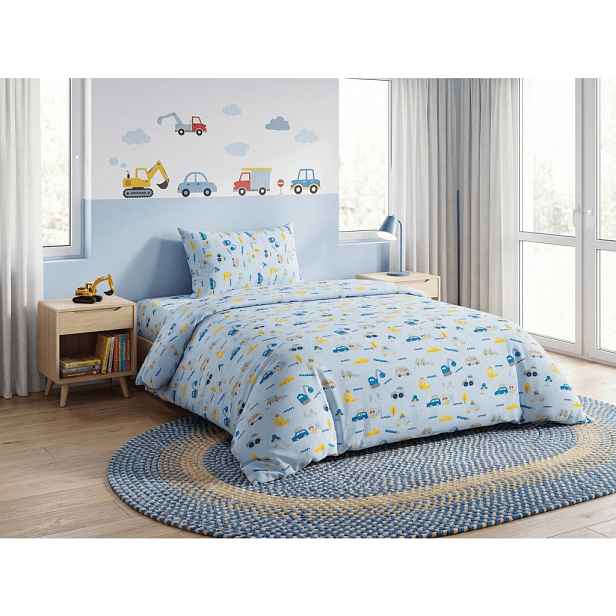 Dětské bavlněné povlečení MINI TRUCKS modré, 100% bavlna Rozměr povlečení: 70 x 90 cm | 140 x 200 cm