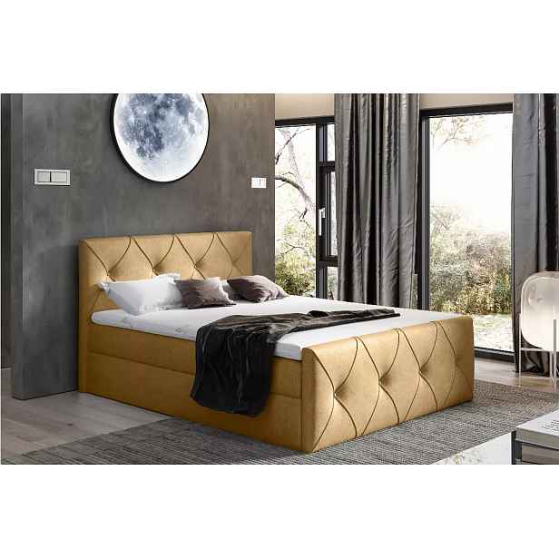 Kontinentální postel 140x220 CARMEN LUX - hořčicová + topper ZDARMA