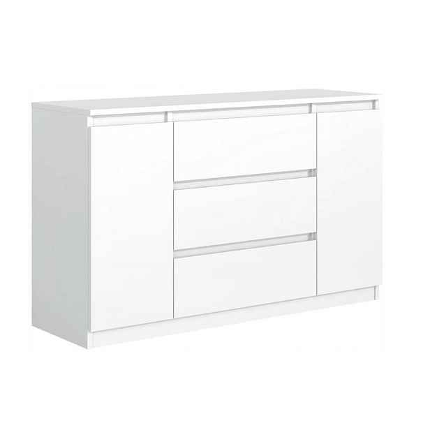 MASSENO KOMODA LUMINO, 140/77/33 cm se 3 zásuvkami a 2 dvířky, bílá