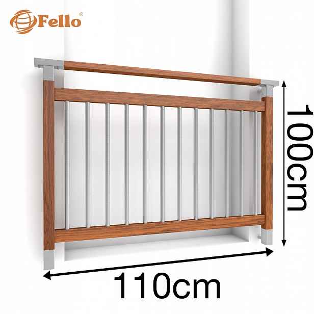 Modern Francouzský balkon 110 cm Zábradlí Dřevo