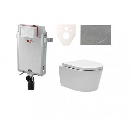 Závěsný set WC SAT Brevis, nádržka Alcaplast Renovmodul, tlačítko CR mat SIKOAW3