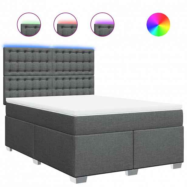vidaXL Box spring postel s matrací tmavě šedý 140 x 190 cm textil
