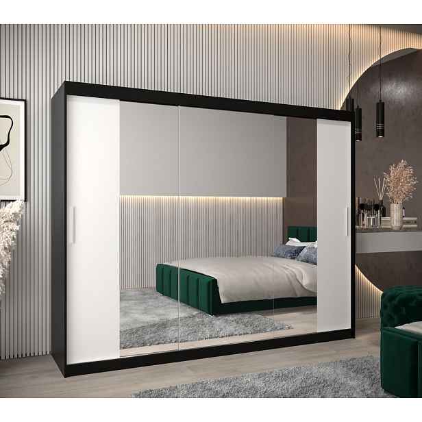 Skříň s posuvnými dveřmi v šířce 250 cm TIMEA 2 - černá / bílá