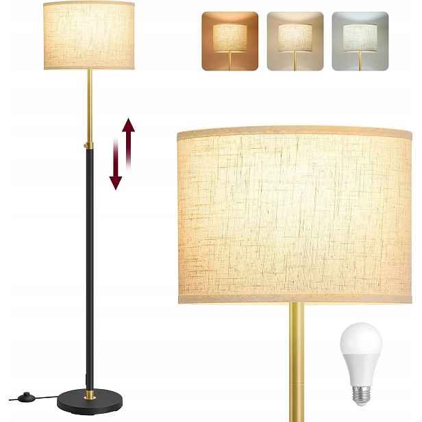 Stojací lampa s nastavitelnou výškou 140-170 cm, moderní styl, zlatá a černá
