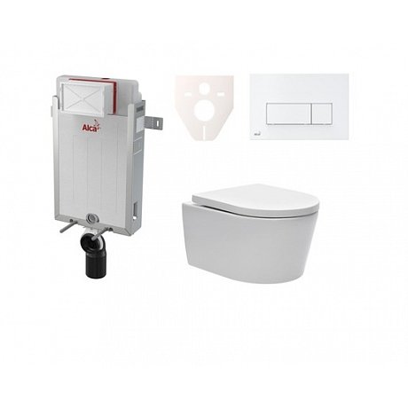 Závěsný set WC SAT Brevis, nádržka Alcaplast Renovmodul, tlačítko bílé SIKOAW7