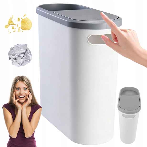 Úzký Odpadkový Koš Do Koupelny Bílý 10L S Víkem, Odpadkový Koš Do Koupelny