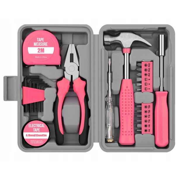Růžová Malá Sada Ručního Nářadí Na Opravu Diy Pro Ženy 24 Ks Klíčů