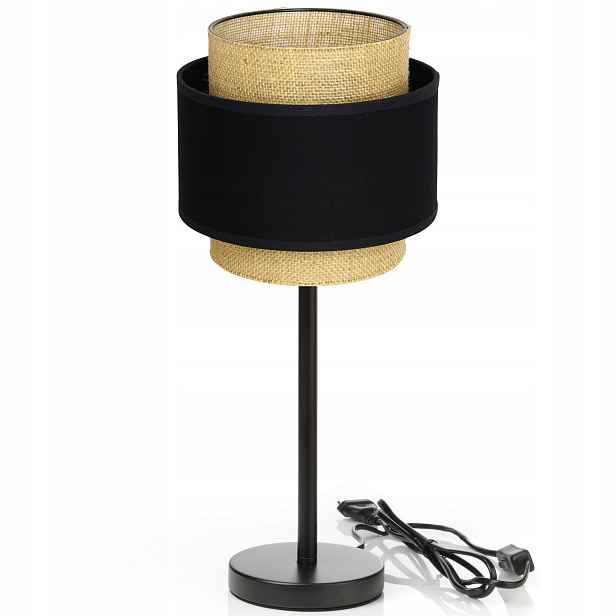 Noční Lampa Stolní Juta Černá Dvojité Kovové Stínítko Vysoká Do Obývacího Pokoje