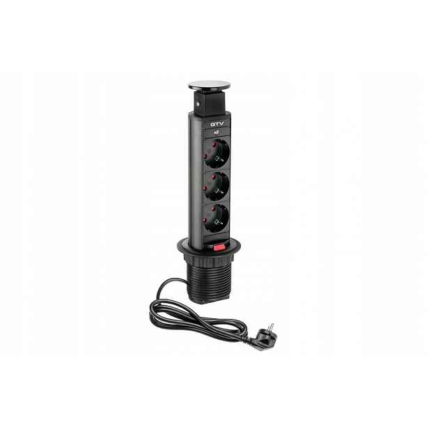 Prodlužovací kabel pro zapuštěnou stolní zásuvku 60 mm, 3x230 V, černý AE-BPW3S60-20