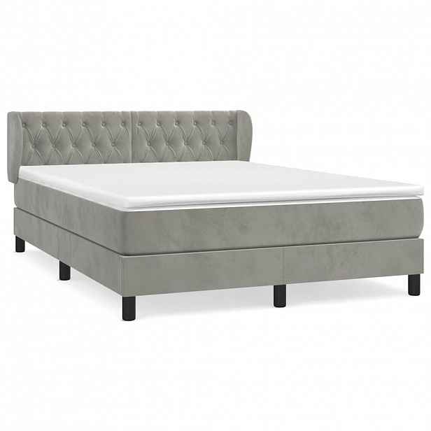 vidaXL Box spring postel s matrací světle šedá 140x190 cm samet