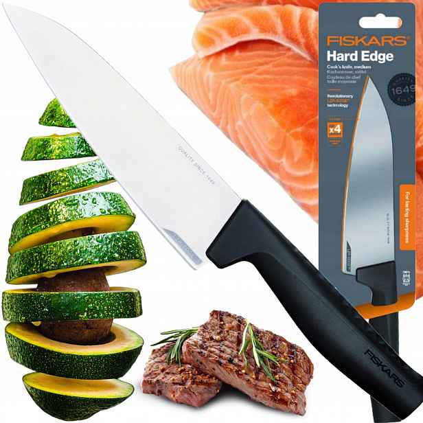 Nůž Fiskars Hard Edge Šéfkuchařský Velmi Ostrý Pevný Premium Do Kuchyně 17,2 CM