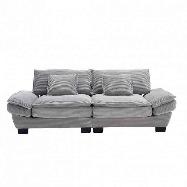 OKWISH DVOJMÍSTNÁ pohovka 224/81/81 cm světle šedá z veluru s hlubokým sedákem a polstrovanými područkami