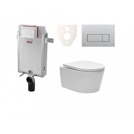 Závěsný set WC SAT Brevis, nádržka Alcaplast Renovmodul, tlačítko CR mat SIKOAW9