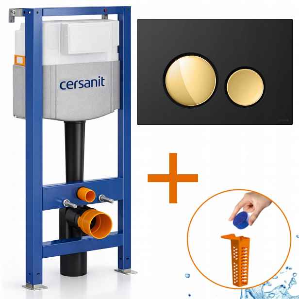 Cersanit Mechanický rám Aqua 50 Set černý mat zlatý Knoflík Luna