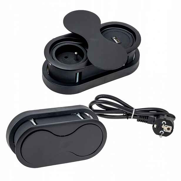 Elektrická Zásuvka, skrytá zásuvka v Usb stolním nábytku Design Light, černá