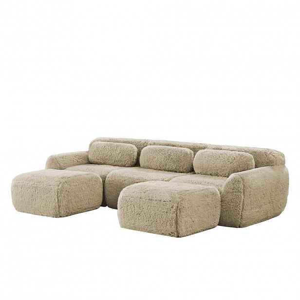 OKWISH MODULÁRNÍ pohovka U světle khaki z plyše bez montáže s rutschfestní základnou