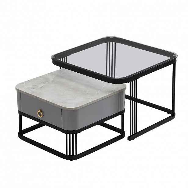 STILVORA SET KONFERENČNÍCH STOLŮ v černé barvě se zásuvkami do obýváku, 60×60×45 cm