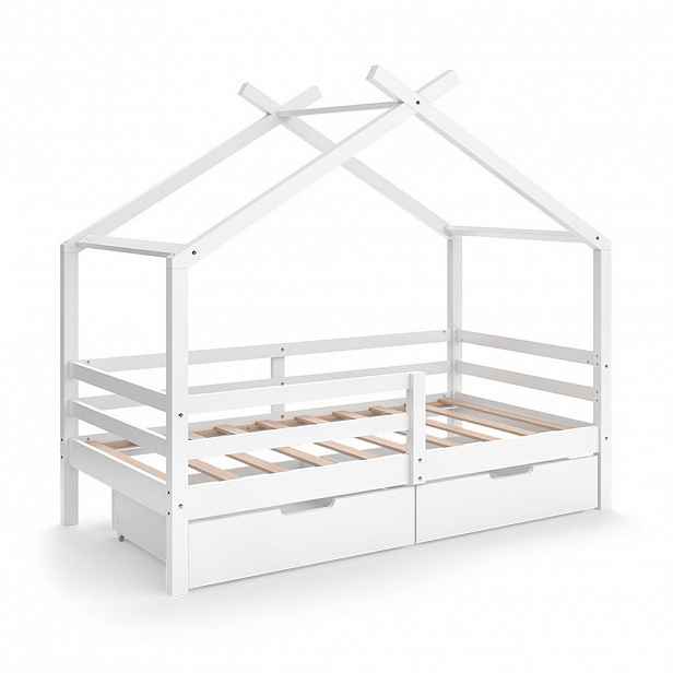 VitaliSpa DOMEČKOVÁ POSTEL Luni Bílá 160 x 80 cm s úložnými boxy