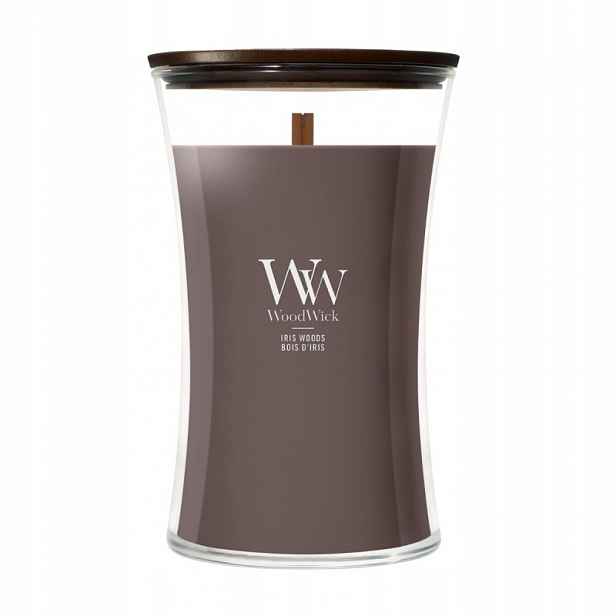 WoodWick Iris Woods velká vonná svíčka 610 g, dřevěný, krepatý knot