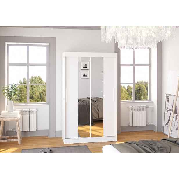 Šatní skříň se zrcadlem 120 cm HABRA - bílá