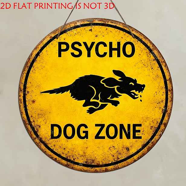 TEMU 2D plochá, 2D plochá Dog Zone vintage kulatá dřevěná cedule, vintage žluté pozadí "Pozor pes" kulatá dřevěná závěsná cedule, dekorativní dřevěná