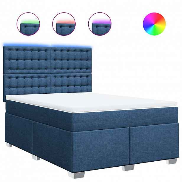vidaXL Box spring postel s matrací modrá 140x190 cm textil