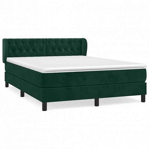 vidaXL Box spring postel s matrací tmavě zelená 140x190 cm samet