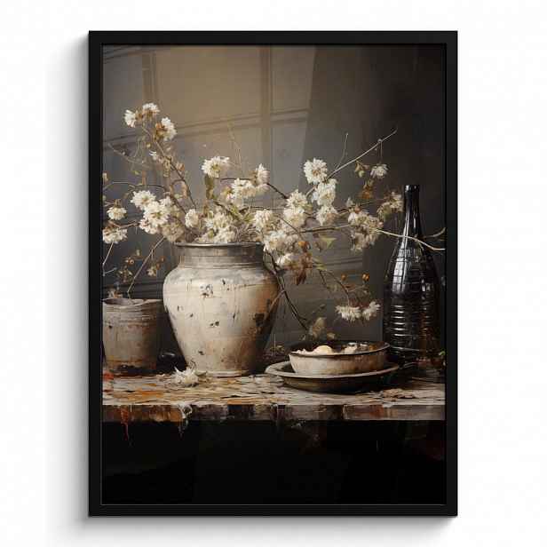 MuchoWow PLAKÁT V RÁMU Zátiší - Květiny - Kytice - Váza - Víno 60x80 cm