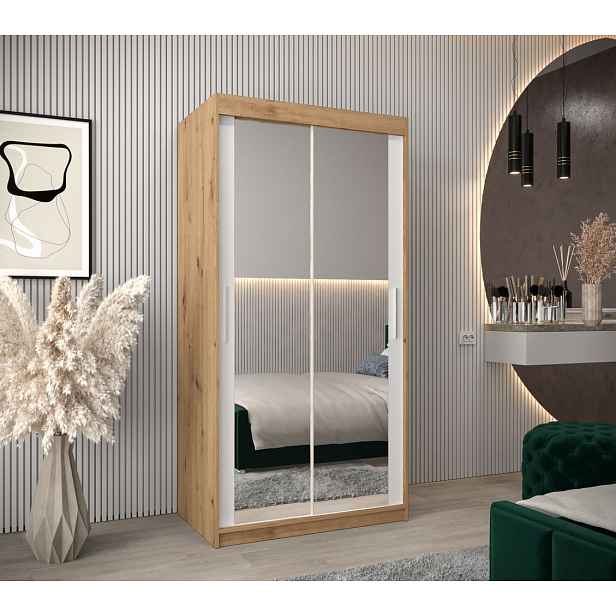 Skříň s posuvnými dveřmi v šířce 100 cm TIMEA 3 - dub artisan / bílá