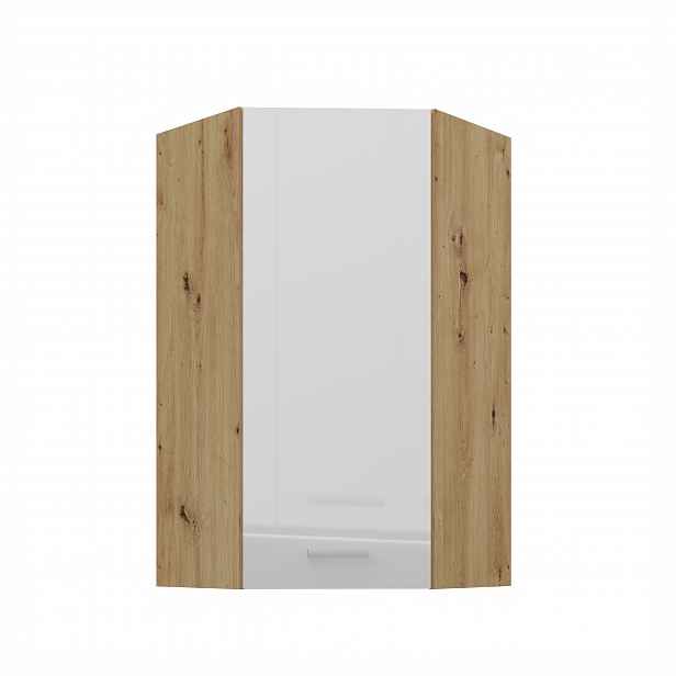 Horní rohová skříňka Artisan 60x60 GN-108 1F (45°) Barva korpusu: Dub artisan, Barva dvířek: Bílý lesk