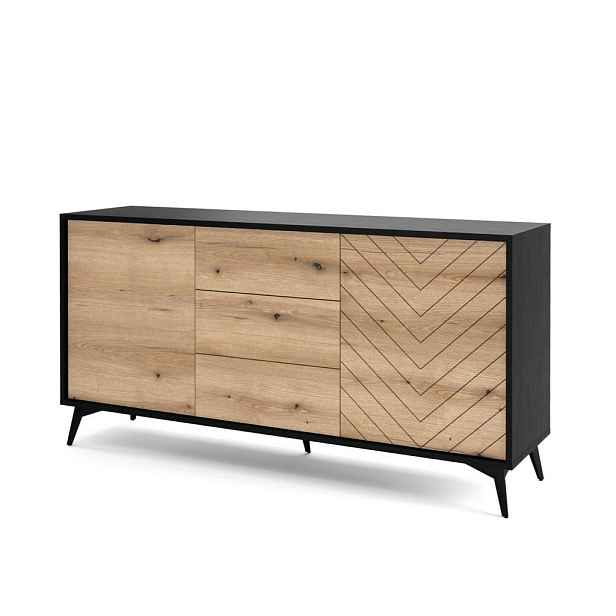 MASSENO KOMODA DIAMANTE, 154/77/39 cm se 3 zásuvkami a 2 dvířky, černá