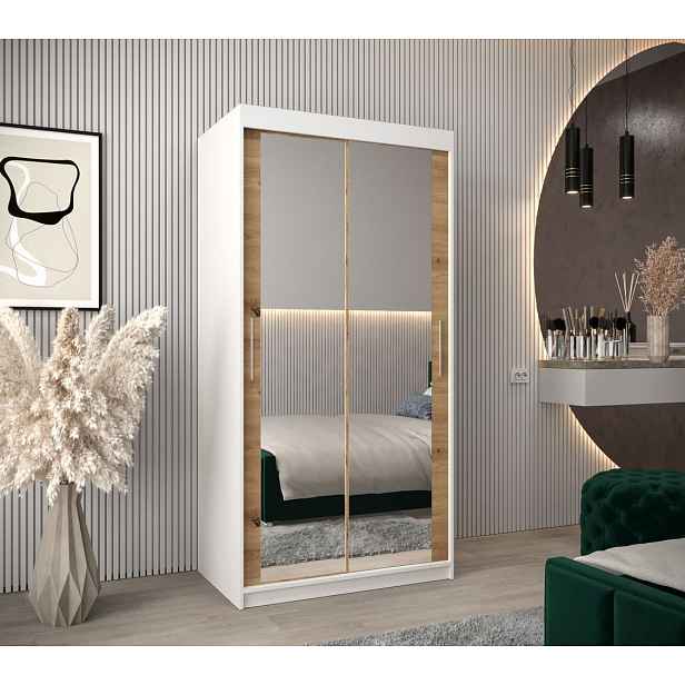 Skříň s posuvnými dveřmi v šířce 100 cm TIMEA 3 - bílá / dub artisan