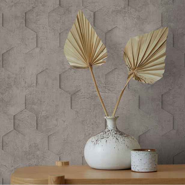 Vinylová tapeta na flizelině s hexagony, 3D vzor na betonu