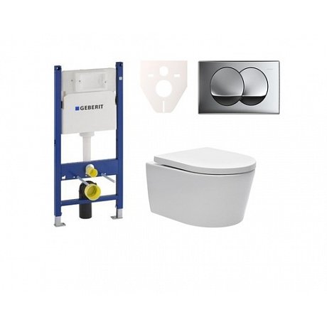 Závěsný set WC SAT Brevis, nádržka Geberit Duofix, tlačítko CR lesk SIKOGES7W71