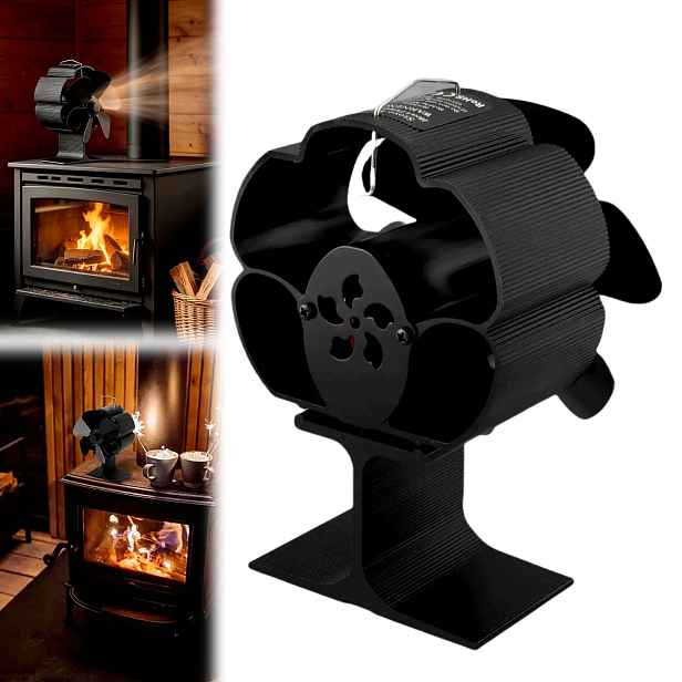 Krbový Ventilátor Se 6 Lopatkami A Teploměrem, Tichý, Napájený Teplem