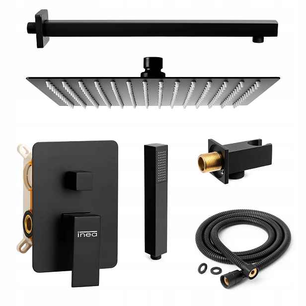 Podomítkový Sprchový Set Černý Mat S Velkou Dešťovou Sprchou 25 CM