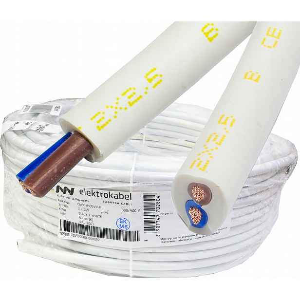 Kabel Owy 2x2,5 mm Cu lanko bílé Cu 50 m