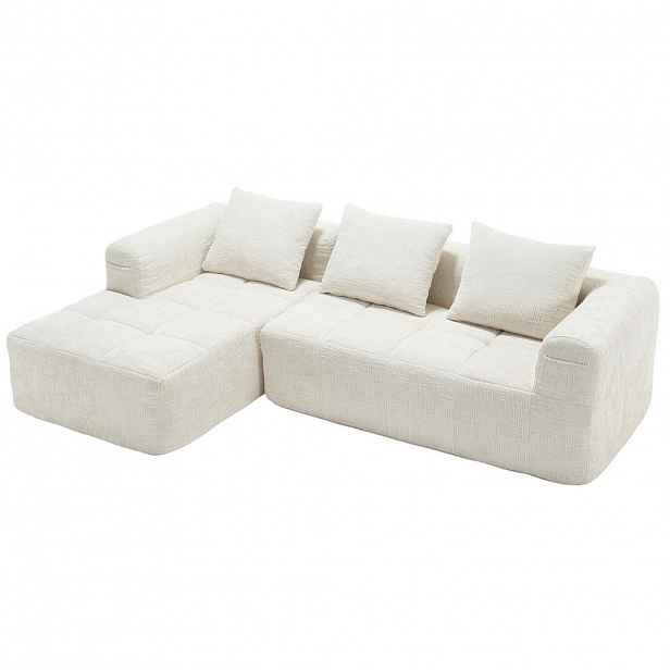 OKWISH ROHOVÁ pohovka 250/158/60 cm béžová z chenille s boční kapsou a bez montáže
