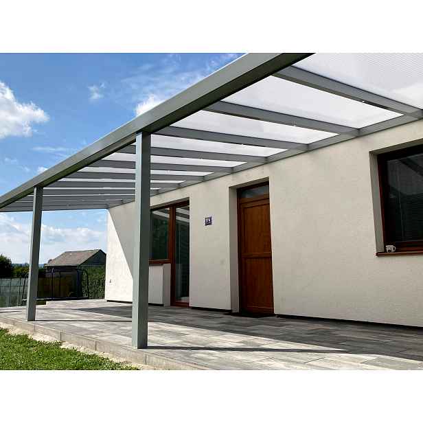 Sestava pro montáž hliníkové pergoly stříbrná 9007 PC 16 BOX 3 WALL čirá 3×2,5 m