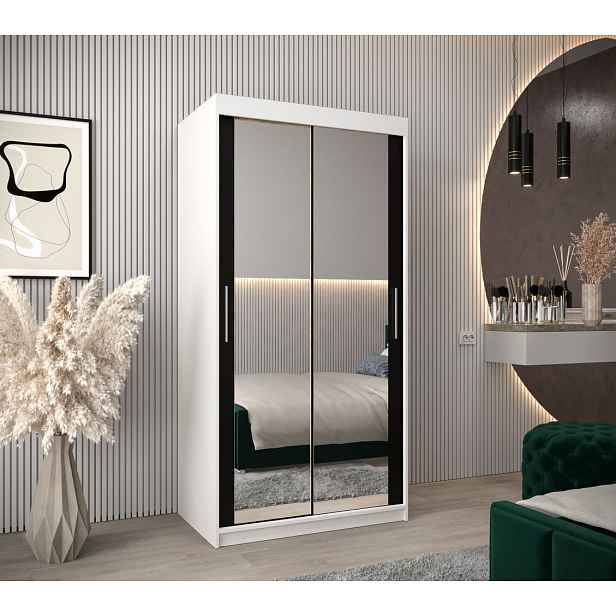Skříň s posuvnými dveřmi v šířce 100 cm TIMEA 3 - bílá / černá